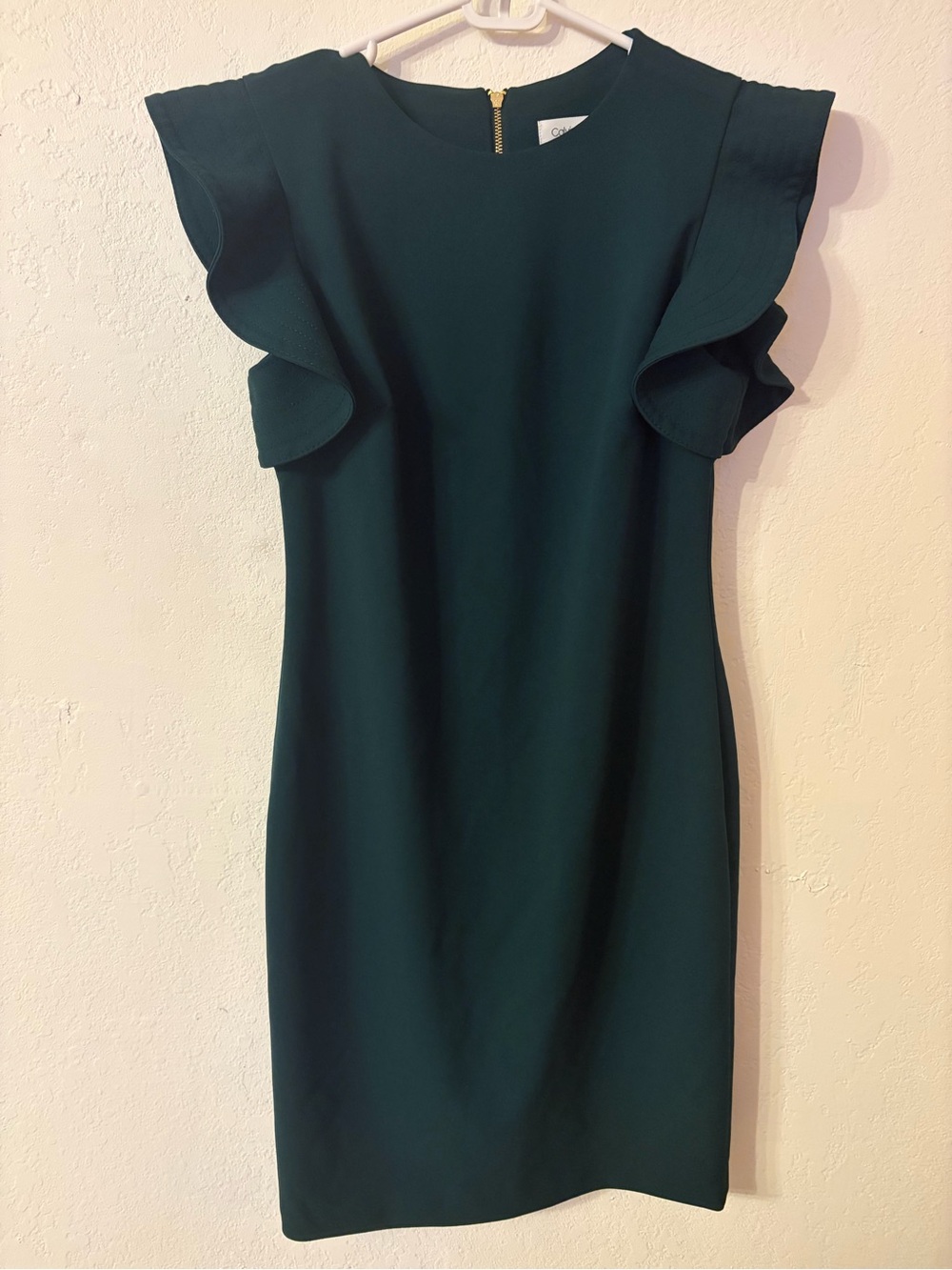 Calvin Klein Sleeveless Ruffle-Shoulder Sheath Dress - Forest Green